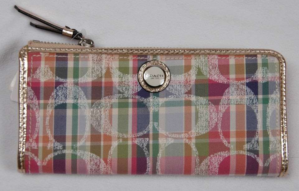 nwt coach poppy madras slim zip wallet 47590 multicolor  98 