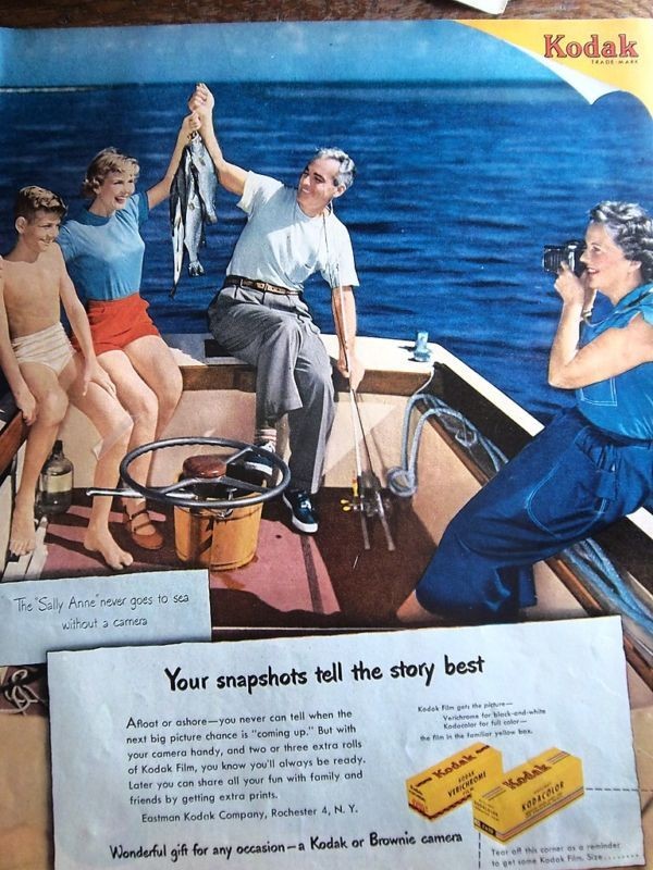 1950 kodak camera fishing boat at sea fish catch ad