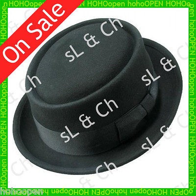 Vintage Classic 100% Wool Pork Pie Solid Flat Upturned Brim Top Hat 