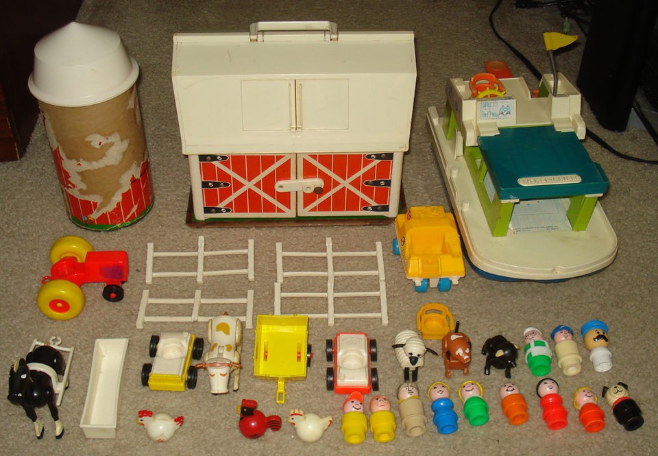 Vintage Little People LOT boat barn farm animals + 12x figures 