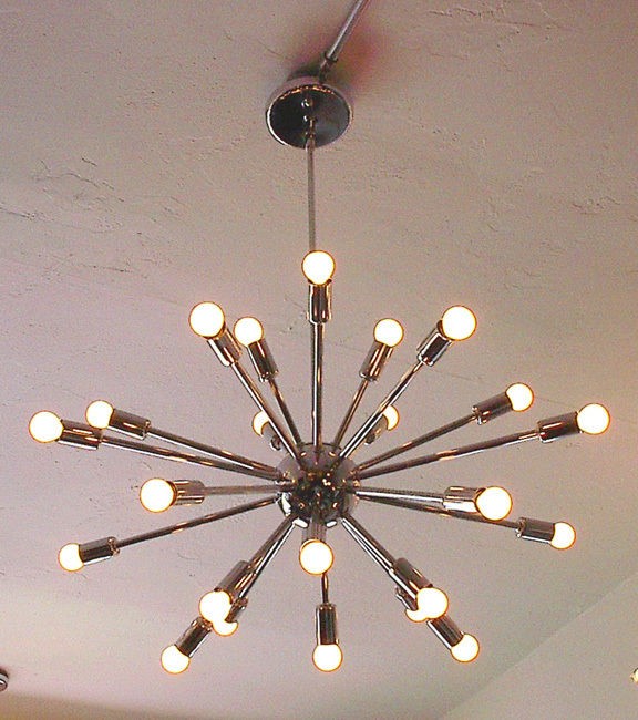   STARBURST LIGHT FIXTURE CHANDELIER LAMP CHROME 24 24 ARM W/ BULBS