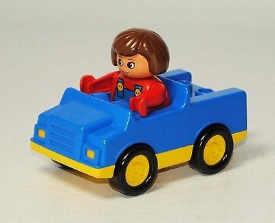 Lego DUPLO Lot Blue Car with Mom (female) Lady Girl Woman Driver 