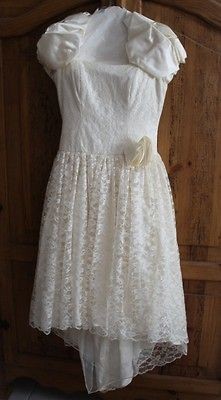 NEVER WORN VINTAGE 80S SZ 10 IVORY WEDDING DRESS ASSYM HEM LACE TULLE 