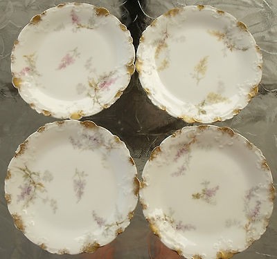 Limoges France CFH/GDM 6 Plates Floral Scalloped Embossed Gold Gilt