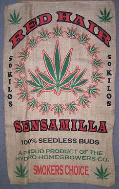 RED HAIR SENSAMILLA POT LEAF BURLAP SACK room decor printed bag 