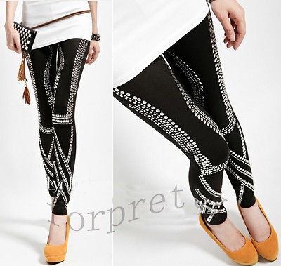 Woman Rock Punk Galaxy Rivet Studs Spike Leggings Legwear Tights K522