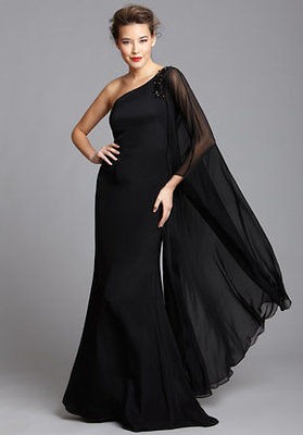 NWT Notte by Marchesa Asymmetrical Gown with Dramatic Sleeve *Size 6