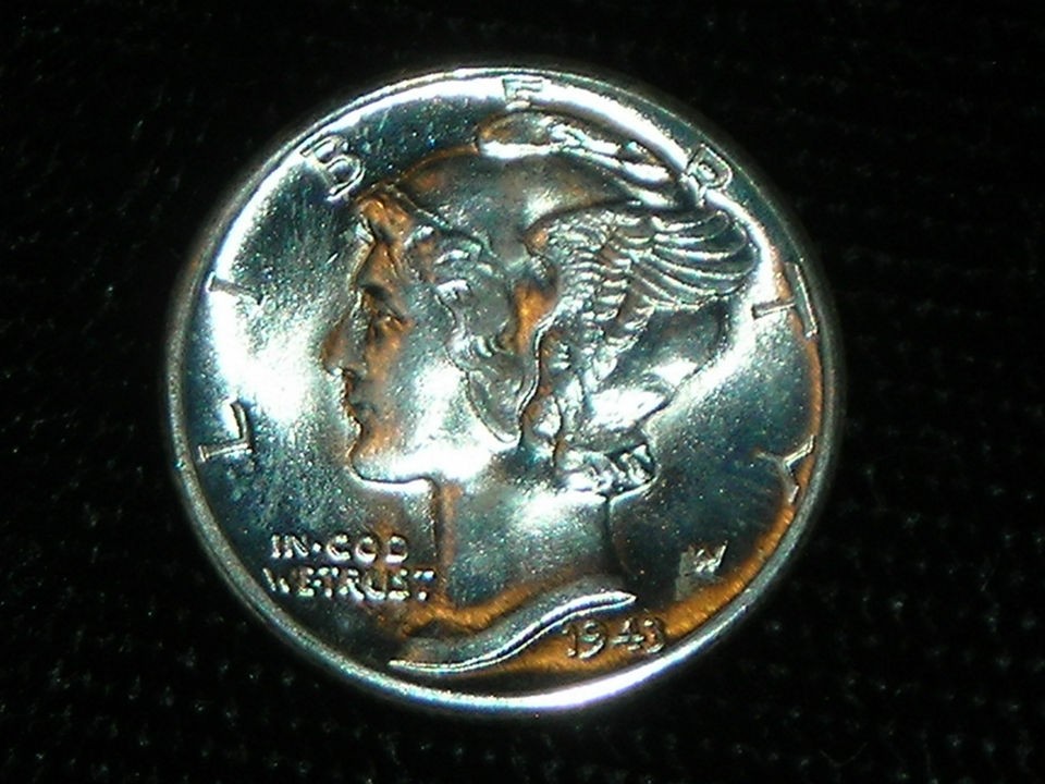 1943D GEM BU MERCURY DIME FROM ORIGINAL BANKWRAPPED ROLL DUTCH 