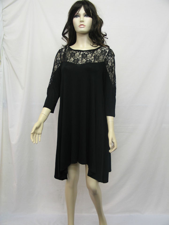   SIZE BLACK LACE TOP & SLEEVES MARINA KANEVA WATERFALL JERSEY DRESS