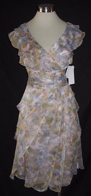 12 ADRIANNA PAPELL Meadow Floral Tiered Chiffon Dress NWT $160