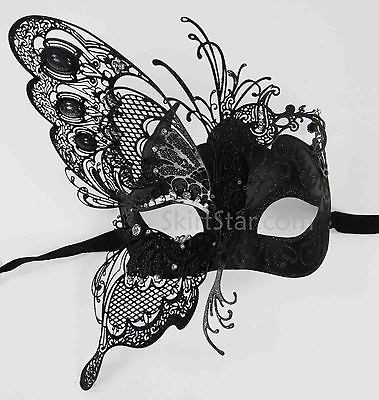 LASER CUT VENETIAN MASK masquerade rhinestone Black ball fancy 