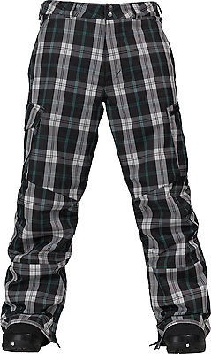 BURTON Mens Cargo Snowboard Pants GMP True Black Tartan Plaid MED 