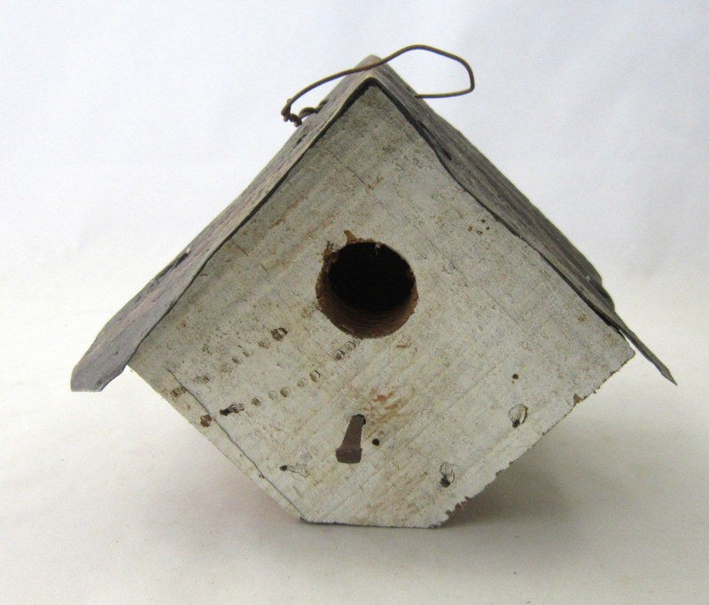   Handcrafted Well Made Rustic White Wood Bird House Rusted Metal Roof