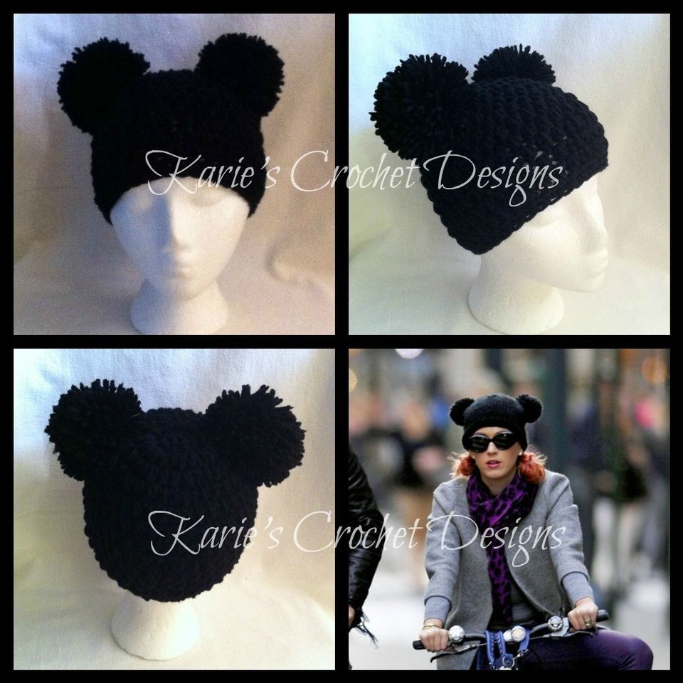 mickey mouse pom pom ears beanie hat handmade crocheted