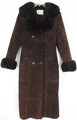 USA Vtg ABERCROMBIE® Shearling Fur LEATHER Belted SPY JACKET M Brown 