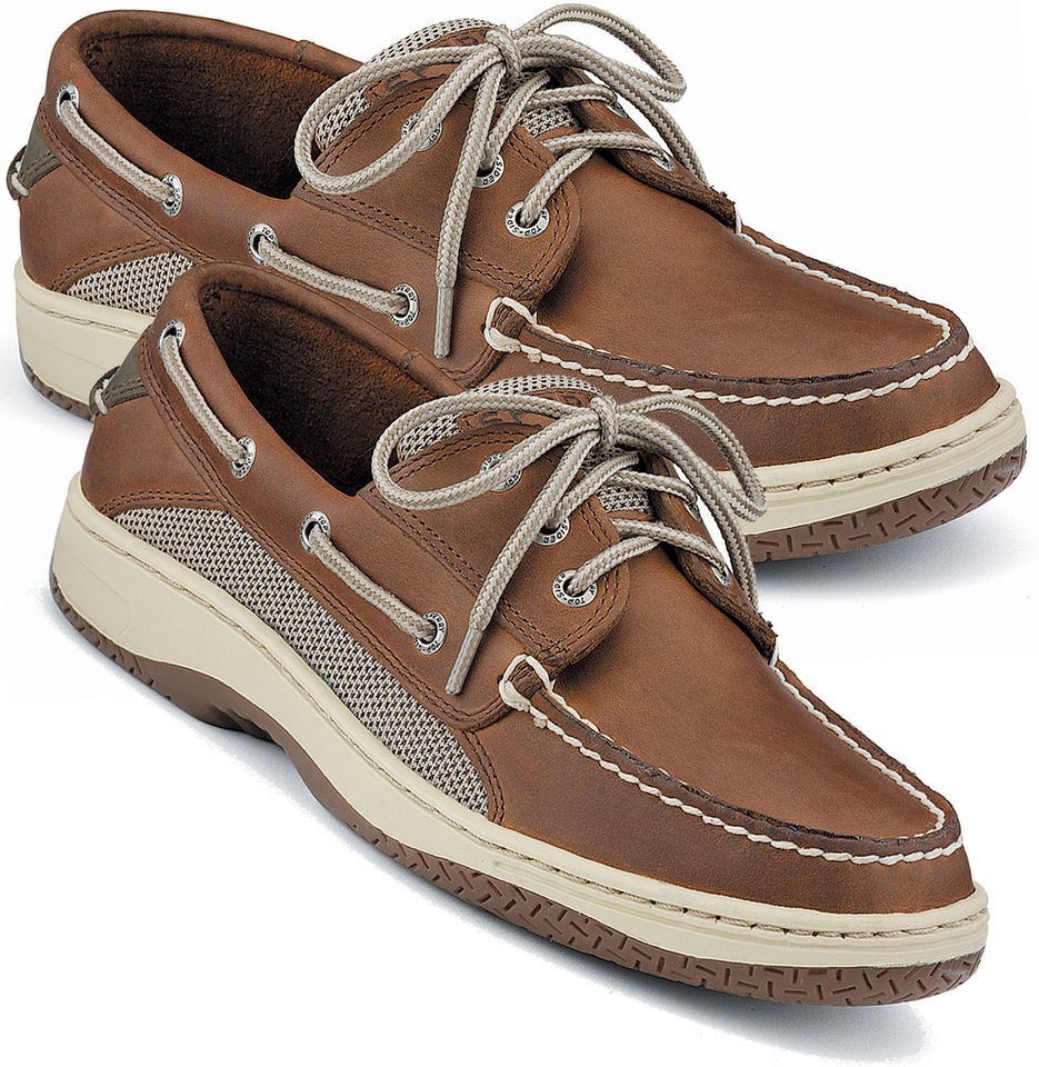 Sperry Topsider Billfish Men Leather and Mesh Boatshoes NIB Dark Tan 