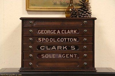 clark walnut 1890 advertizing spool cabinet jewel box time left