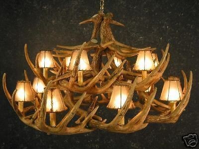 whitetail deer 24 cast antler chandelier rawhide shades time left