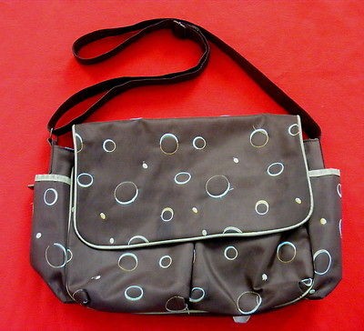   BROWN & TEAL BABY DIAPER BAG~CIRCLES~LARGE~SPACIOUS ORGANIZER FOR MOM