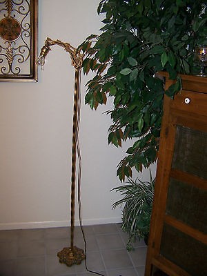 Antique Art Deco Bridge Floor Lamp with Pull Chain, Twisted Wrought 