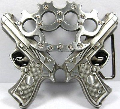 brass knuckles guns belt buckle handgun pistol b227