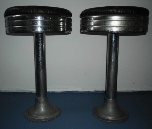   Swivel Diner Counter Soda Fountain Bar Stools Set 2 Mid Century Modern