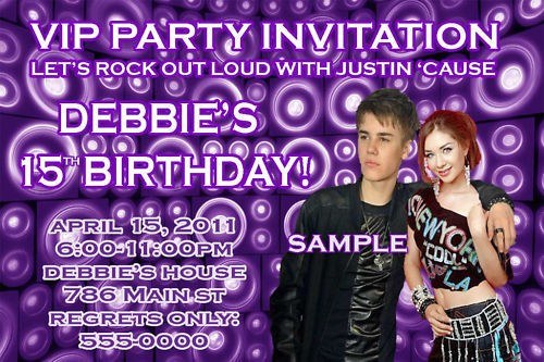 justin bieber custom photo birthday party invitations 