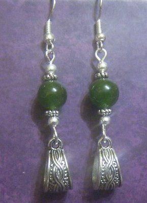 Celtic Knot Small Hoop Earrings   Tibetan Silver   Canadian Jade