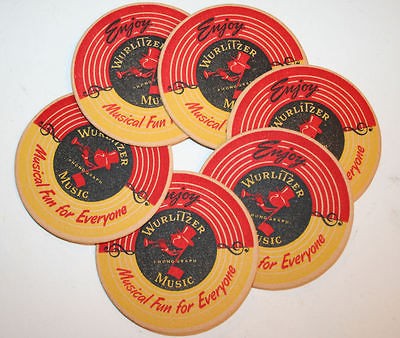 Set of 6 Vintage Wurlitzer Music Phonograph Bar Beer Drink Coaster 