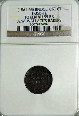 1861 5 A.W. Wallaces Bakery Bridgeport Connecticut Civil War Token 