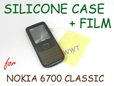 Black * Silicone Soft Cover Case + LCD Film for Nokia 6700 Classic 