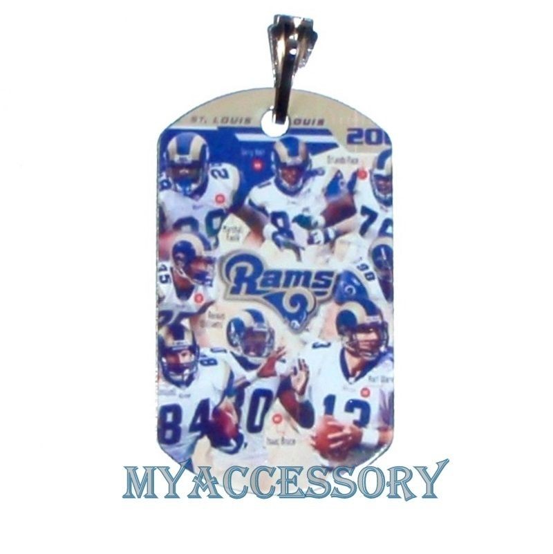 St. Louis Rams Team Logo Color Picture Photo Dog Tag Pendant w/ Ball 