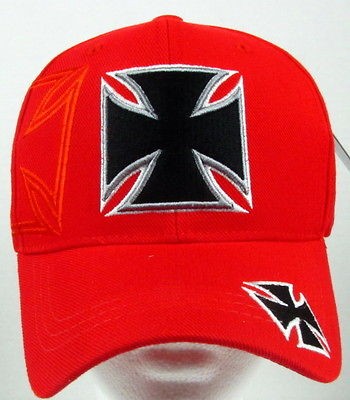 new red chopper iron cross baseball cap hat