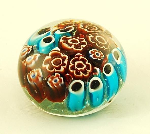 GLASS PAPER WEIGHT Collectible Red White Floral Home Office Décor 