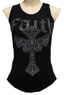 Rockabilly Punk Rock Baby GOTHIC CROSS Religion Diamante TANK TOP 