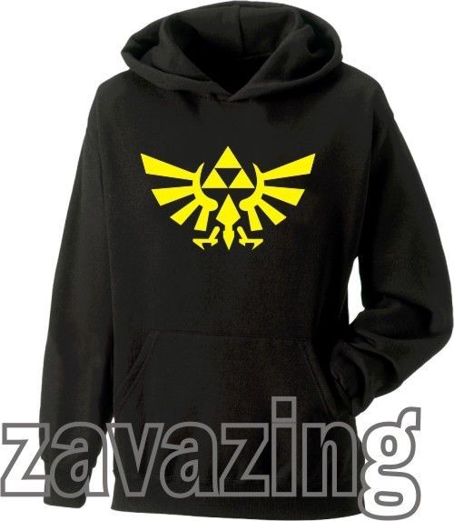   OF ZELDA UNISEX BLACK HOODIE HOODY TRIFORCE  CREST OF HYRULE WII PSP