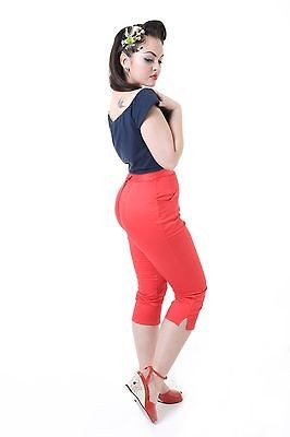   Dita Vtg Retro Satin Rockabilly Pinup 50s High Waisted Capris Pants S