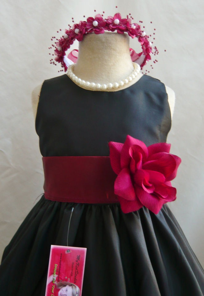 NWT PO1 BLACK / BURGUNDY WEDDING CHRISTMAS CHILDREN FLOWER GIRL DRESS 