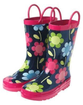 GYMBOREE SUNFLOWER SMILES NAVY FLOWER RAINBOOTS 9 10 11 12 13 1 2 NWT 