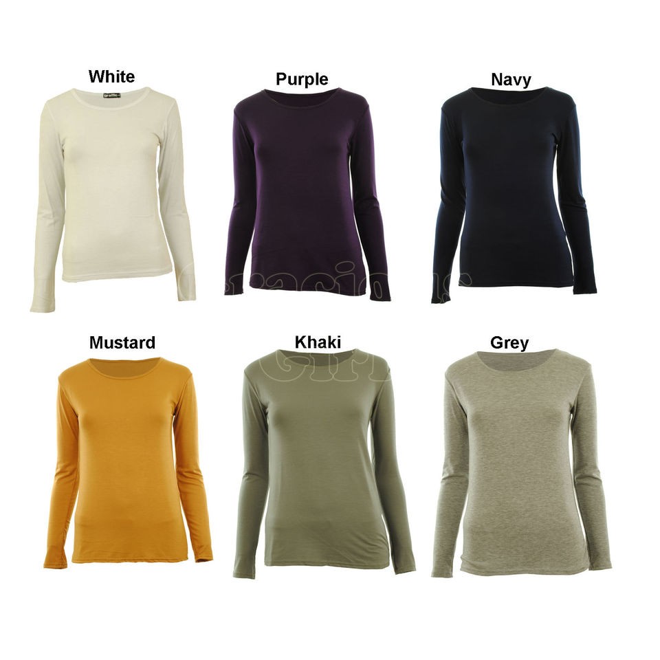 paulina new womens plain jersey long sleeved super soft stretchy