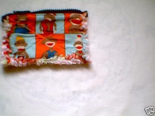 Rag quilt change coin purse Sock Monkey on blue