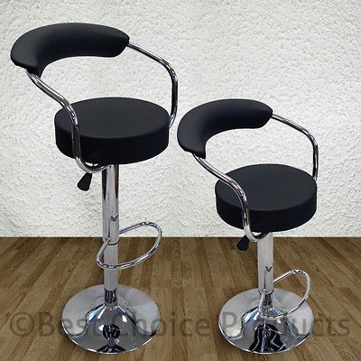 Bar Stools Leather Set of (2) Black Swivel Bar Pub Barstools Modern 