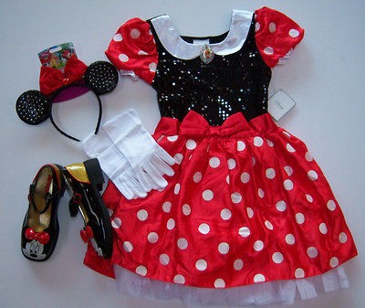 NWT Disney Minnie Mouse Costume Dress L(10) w/ Ears Gloves & Shoes 2/3