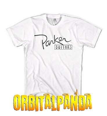white t shirt with black parker guitar logo nite fly