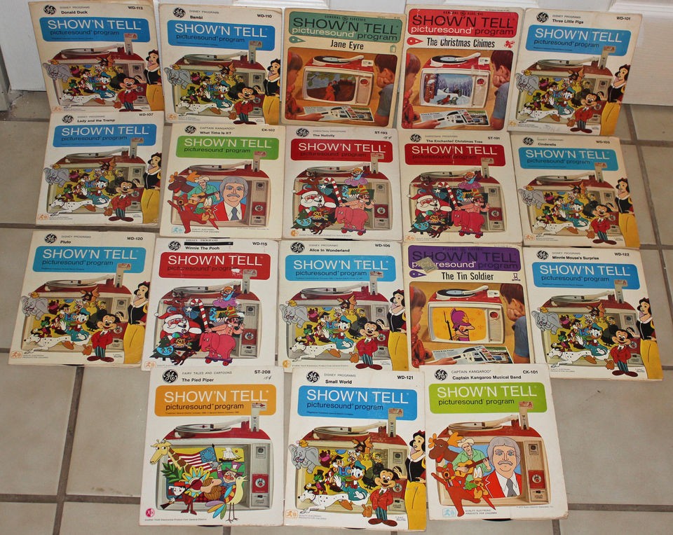 LOT OF 18 GE SHOW N TELL PHOTO VIEWER RECORD PLAYER FILM SET AND 