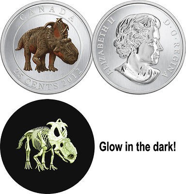 Canada 2012 25 Cent Pachyrhinosaur​us lakustai Dinosaur Glow in the 