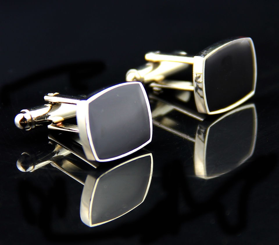 CU109 15mm New Fancy Silver Black CUFFLINKS Cuff Links for shirt