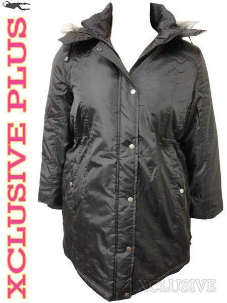 NEW LADIES PLUS SIZE BLACK PVC DETAIL PARKA HOODED JACKET RAIN COATS 