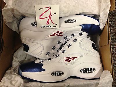 Reebok The Question Mid White Pearlized Navy BlueToe Kids GS 5 7 Y 