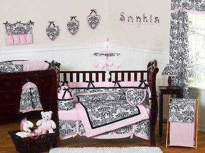   PINK AND BLACK COLLECTION 9p BABY GIRL CRIB BEDDING COMFORTER SET